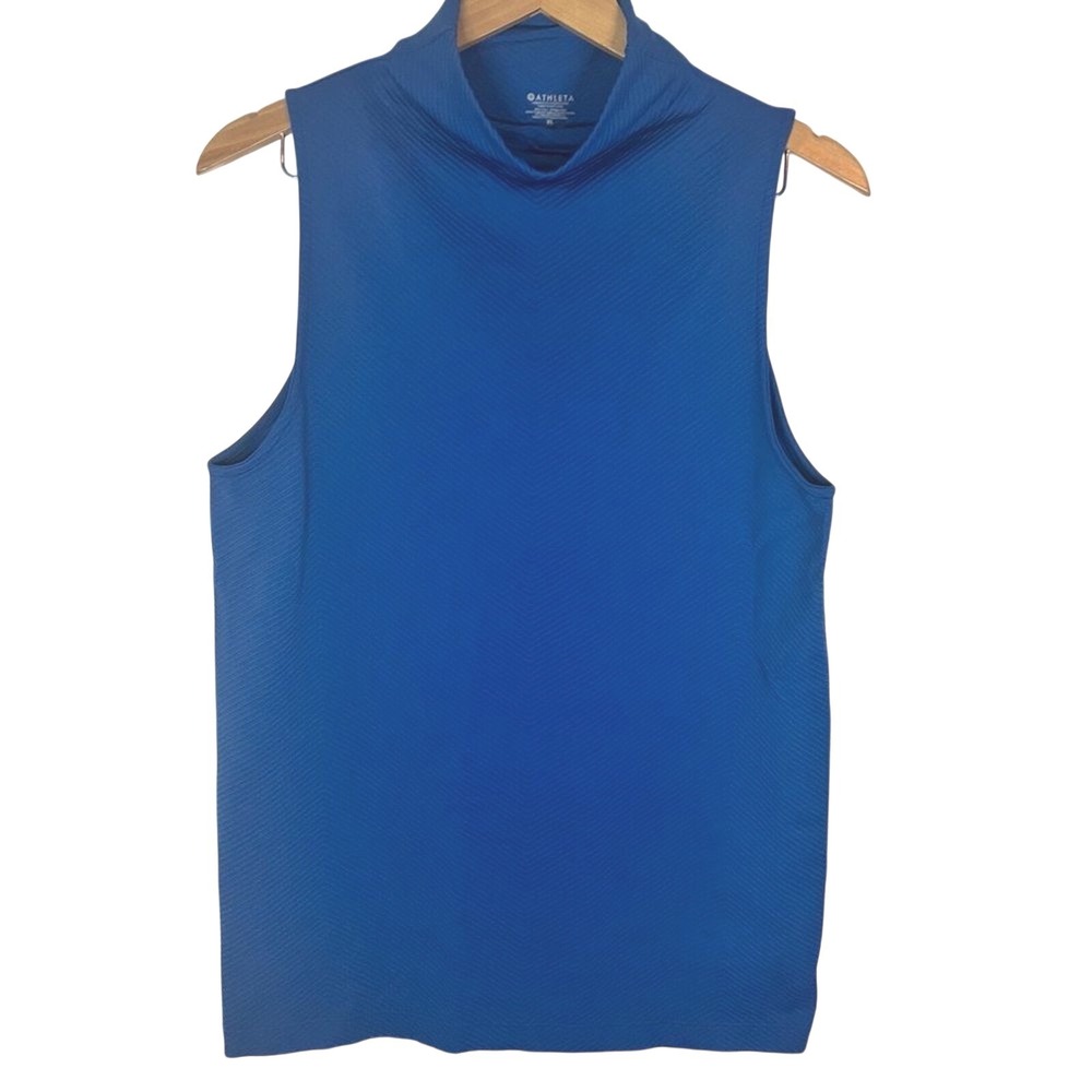 Athleta Brilliant Blue Mock Neck Tank XL Heavy Weight Active Yoga Athleisure